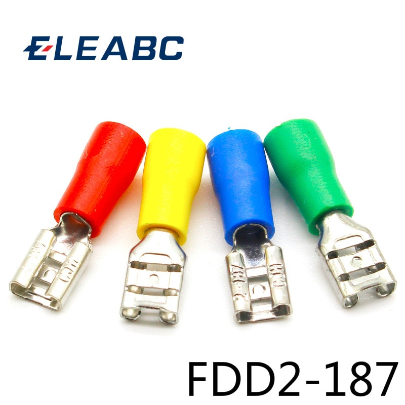 Fdd 2-187 hunisoleret elektrisk krympeterminal til 16-14 awg-stik kabeltrådstik 100 stk / pakke fdd 2-187 fdd