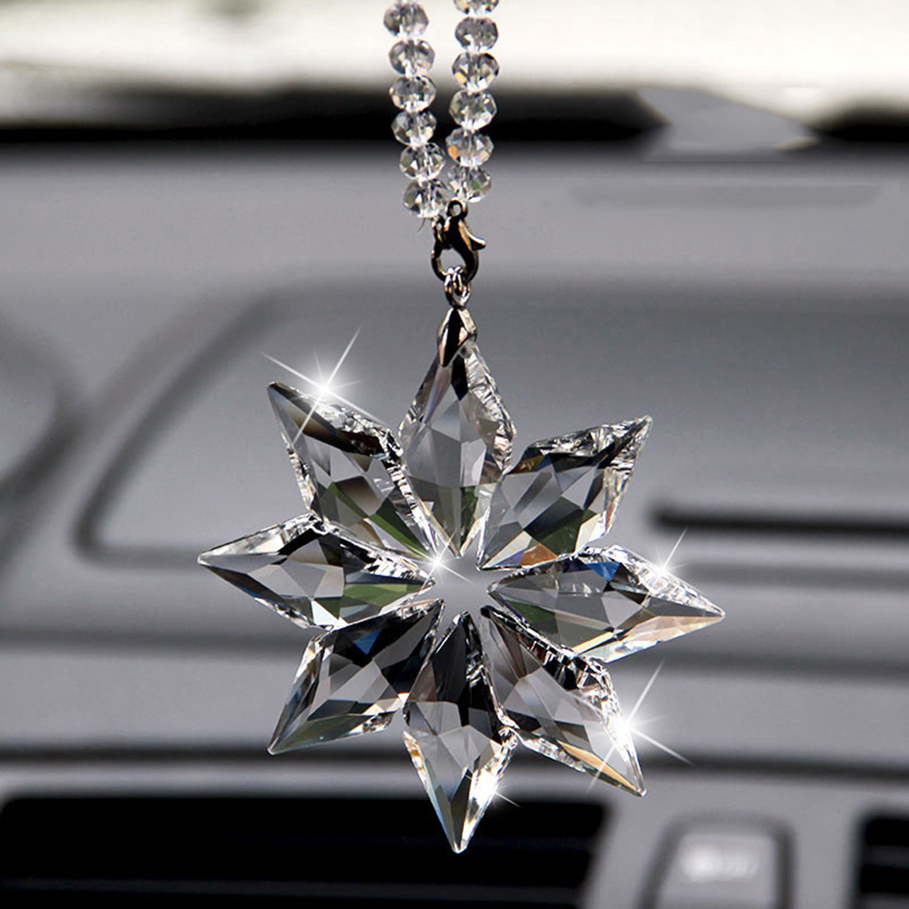 Transparent Crystal Snowflakes Car Pendant Decoration Ornaments Sun Catcher Snowflake Hanging Trim Accessories Christmas