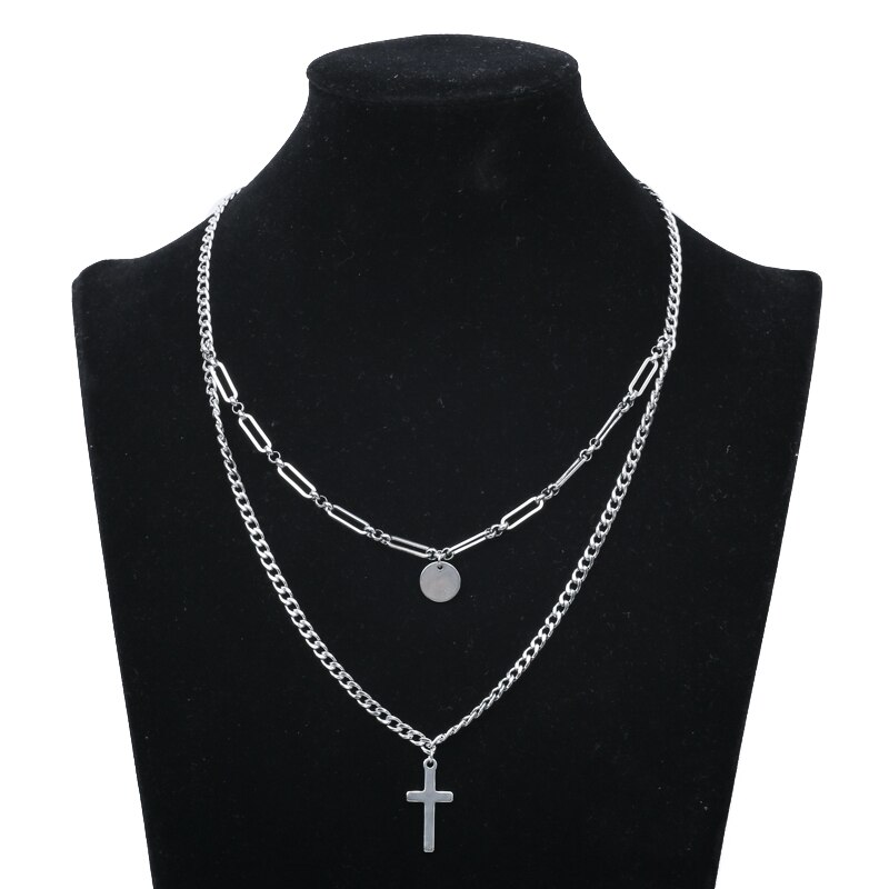 Collier pour femmes, pendentif avec chaîne à maillons en acier inoxydable, sur le cou, chaînes Punk, ras du cou, bijoux gothiques, esthétique: Cross Pendant