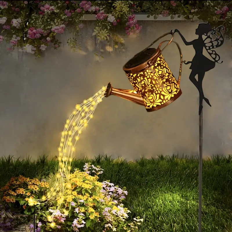 Solar Gießkanne Weihnachten Solar-Weihnachts-Gießkanne Mit Santa-Motiv – Wetterfeste Eisen-Deko-Lichter, 22x17x10,5 Cm, Solarpanel, Für Garten & Terrasse