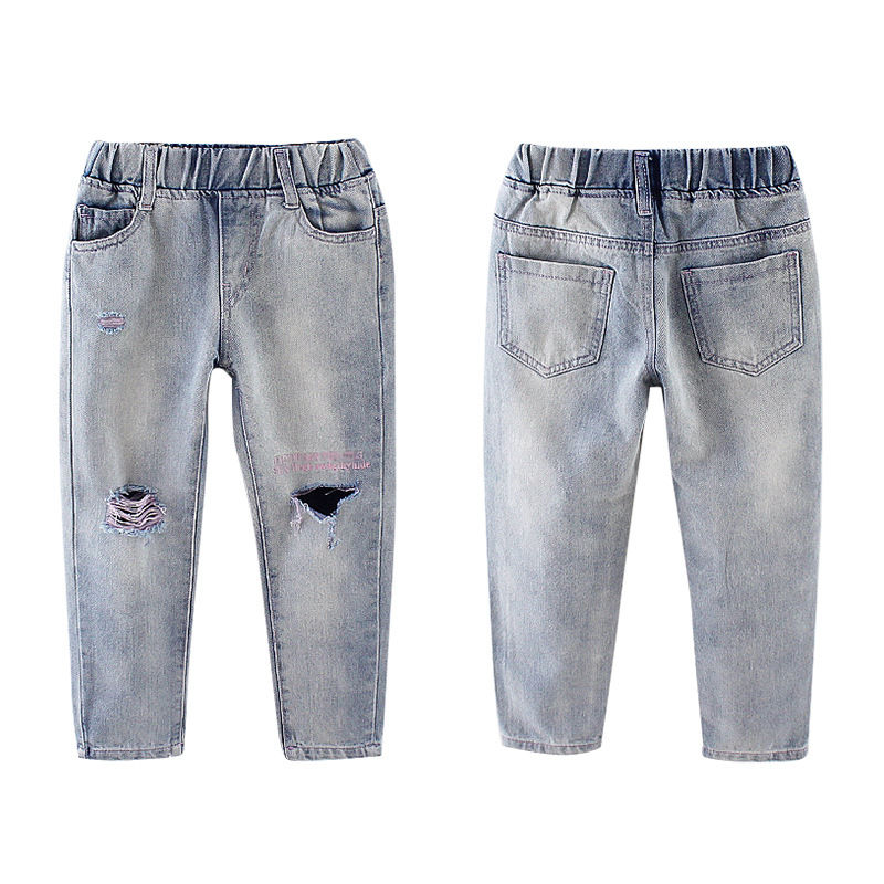 Meisjes gescheurde gaten jeans lente/herfst kinderen kapotte denim broeken broeken voor tienermeisjes 110-160cm dwq 636