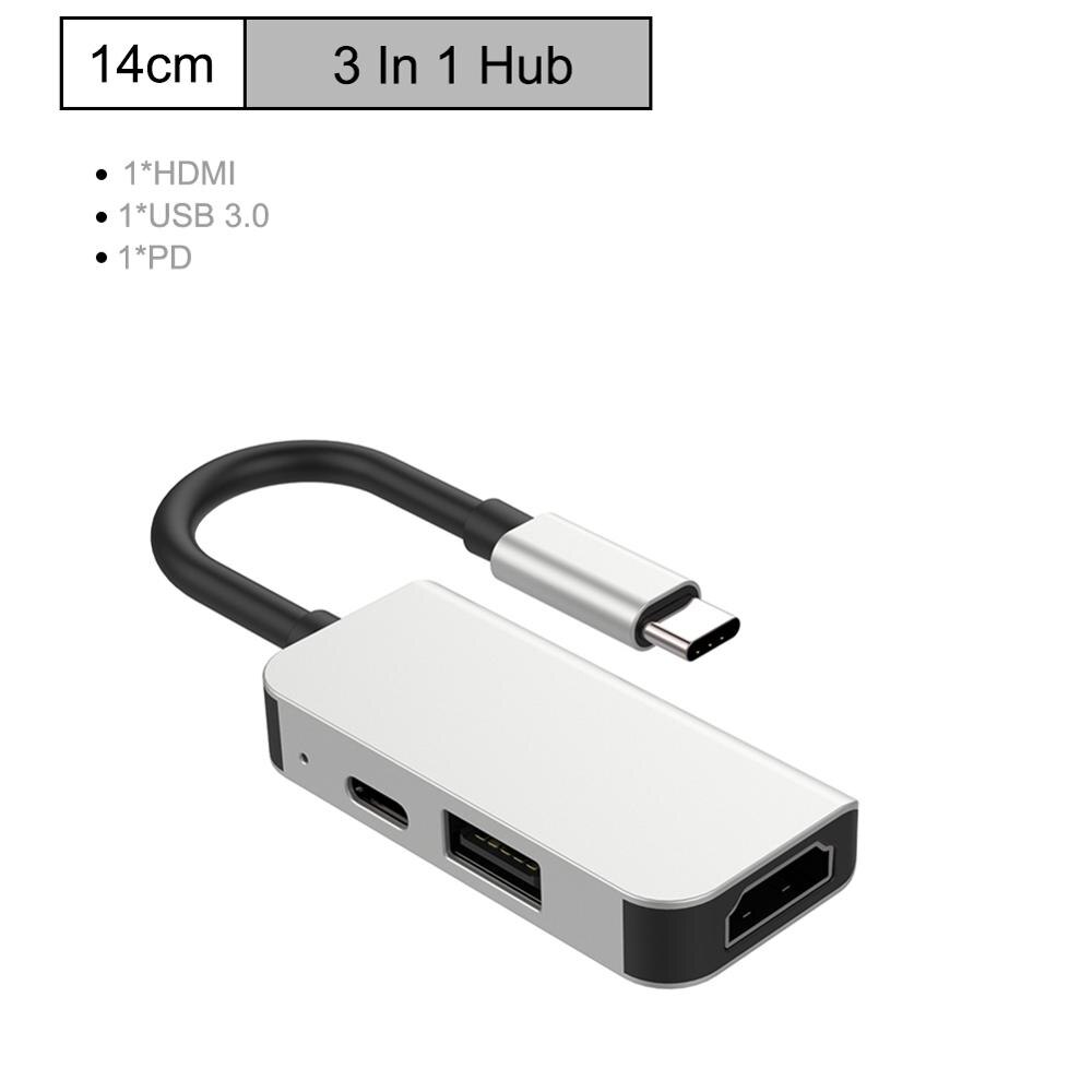 Usb Type C Hub Naar Hdmi RJ45 Lan Multi Usb 3.0 Pd Adapter Om 4K 30Hz USB-C Hub voor Macbook Pro Air Dock Usbc Type-C Hub Splitter: 3 IN 1