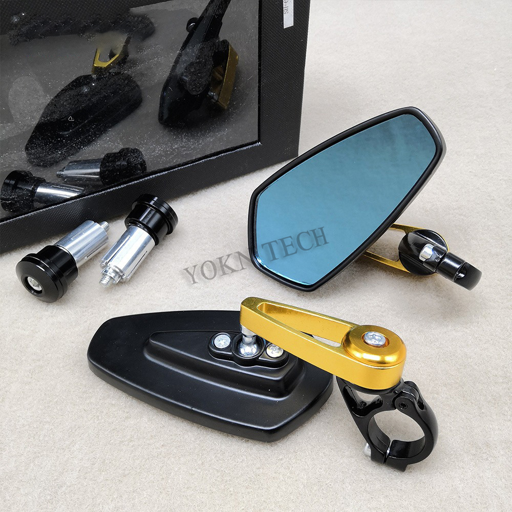 Espejo retrovisor para motocicleta YAMAHA, espejo con extremo de barra de 7/8 ", 22mm, xsr 300, mt-09, rastreador deportivo, fz400, bws, 125, t-max, 500, yzf-r3: Gold(blue glass)
