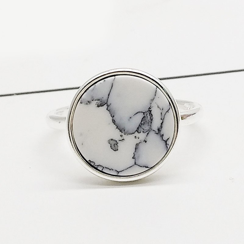 1PC Round Circle Black Open Valentines Ring White Unique Adjustable Exquisite Marbled Stone: B