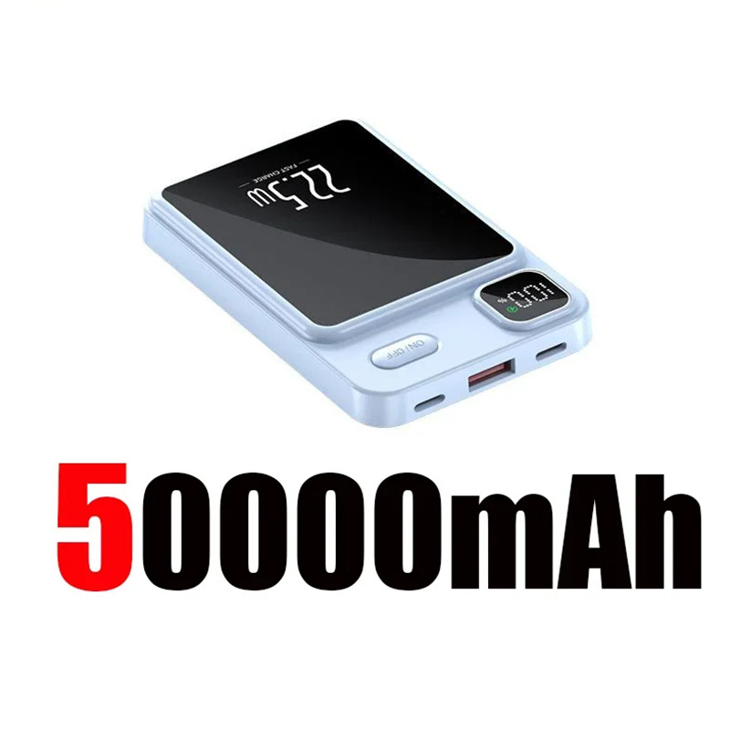 50000mAh Magnetic Wireless Charger Power Bank Mobile External Battery Super Fast Charging PowerBank For Android iPhone 15 16: Orange
