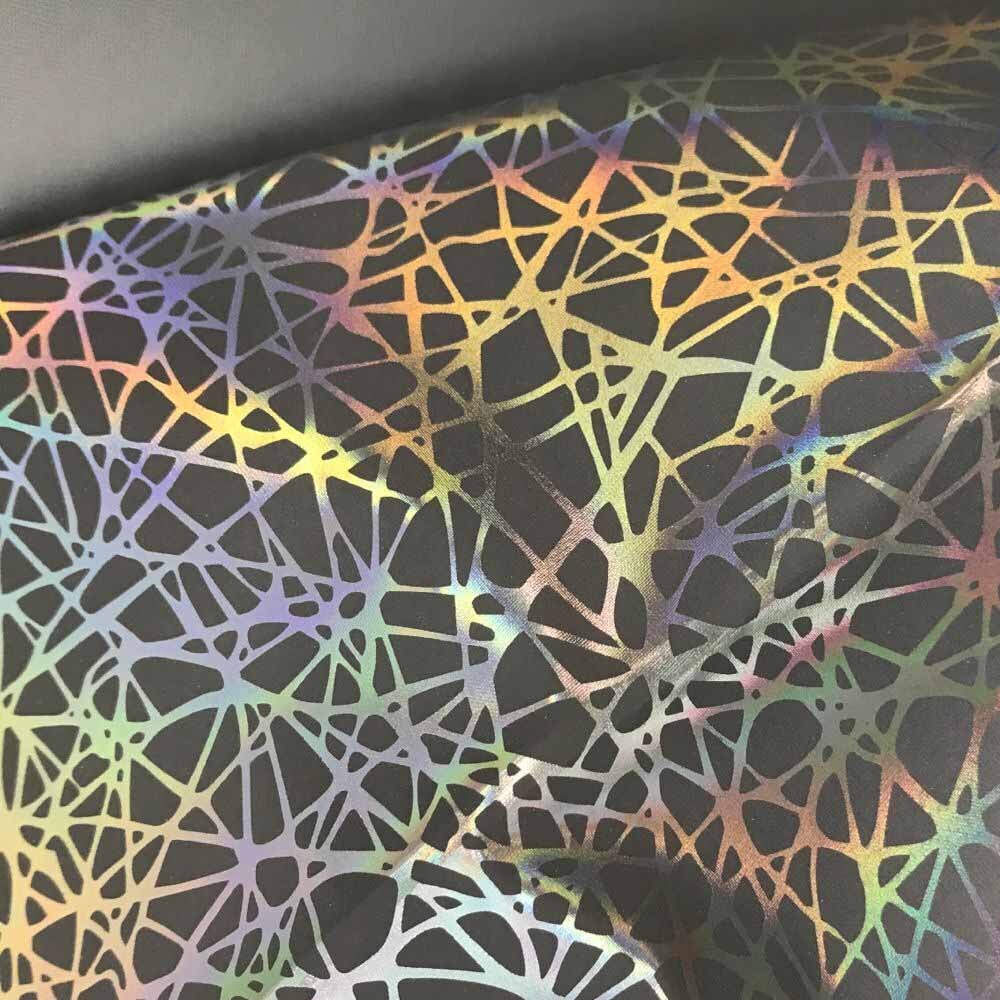 Rainbow Reflective Fabric Holographic Fabric in Mesh Pattern Mermaid Silver At Night for Clothing PatchWork Sewing Art