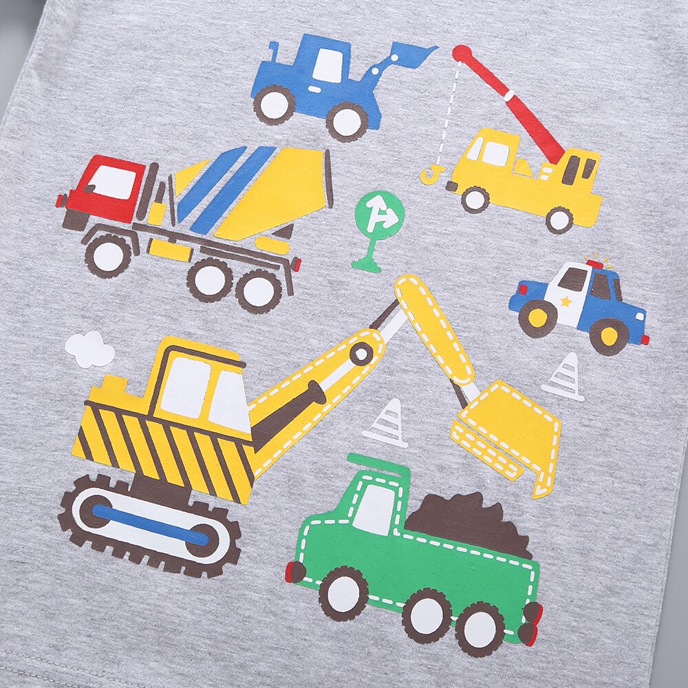 Kids Baby Jongens Causale T-shirts Cartoon Print Korte Mouw Grijs Top T Shirts Kinderen Kleding