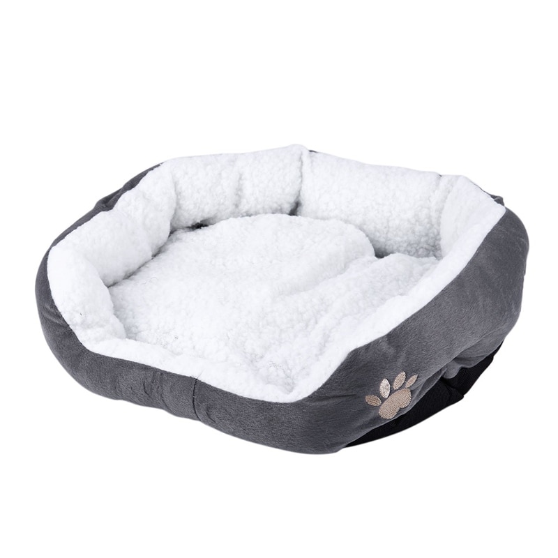 Estampado de huella de perro de piel de cordero de 50x40cm nido de mascota lavable en cesta de vellón para dormir con cojín para cachorro perro gato Color gris: Default Title