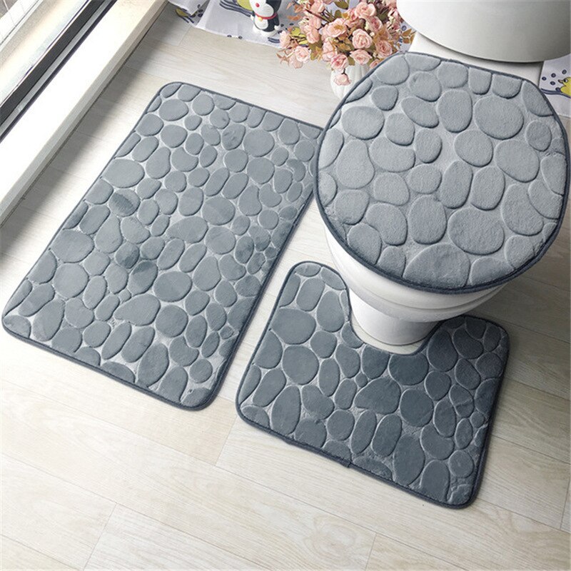 Set Van 3 Badkamer Badmat Set Wc Zachte Antislip 2Pcs Badmat Badkamer Tapijt Douche Tapijten Set wc Deksel Cover Vloermatten: grey-3PCS