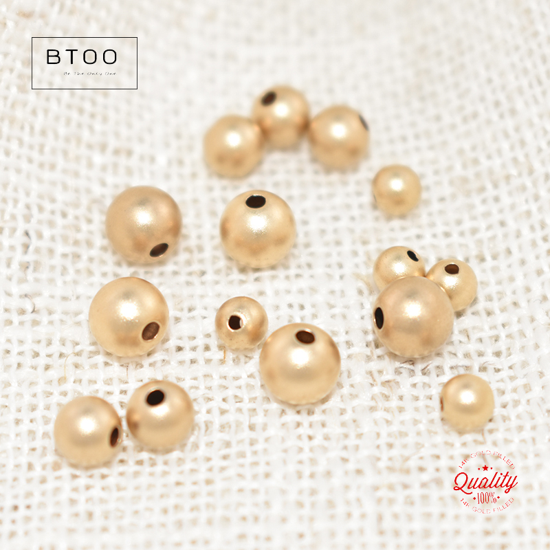 Cuentas redondas mate rellenas de oro de 14K para fabricación de joyas, cuentas sin costuras hechas a mano, accesorios DIY, accesorios de joyería resistentes al deslustre