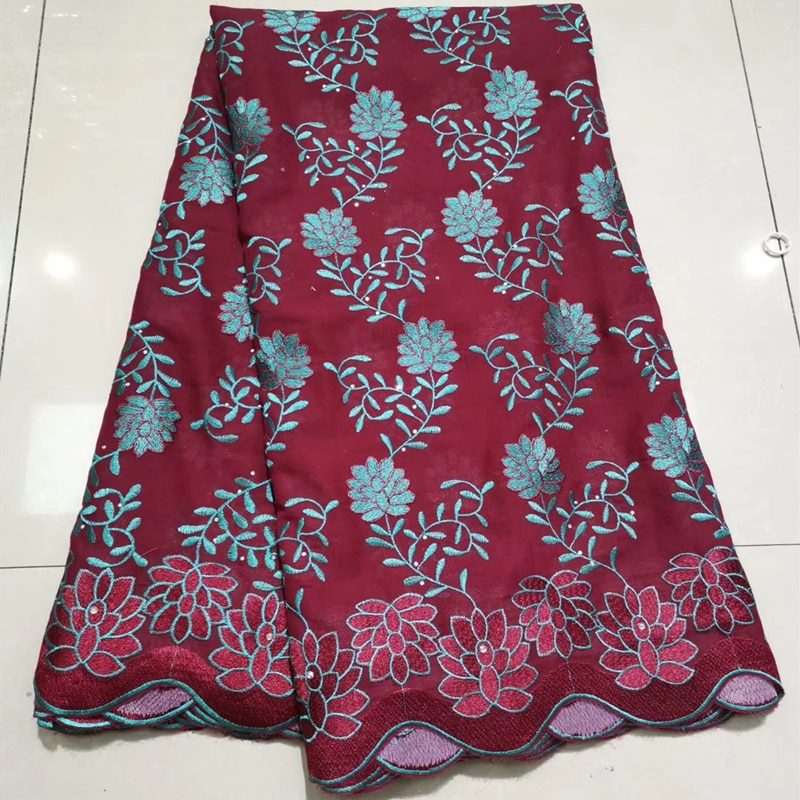 Nigerian Burgundy Lace Fabrics African French Tulle Lace Fabric For Woman Dress with Beads