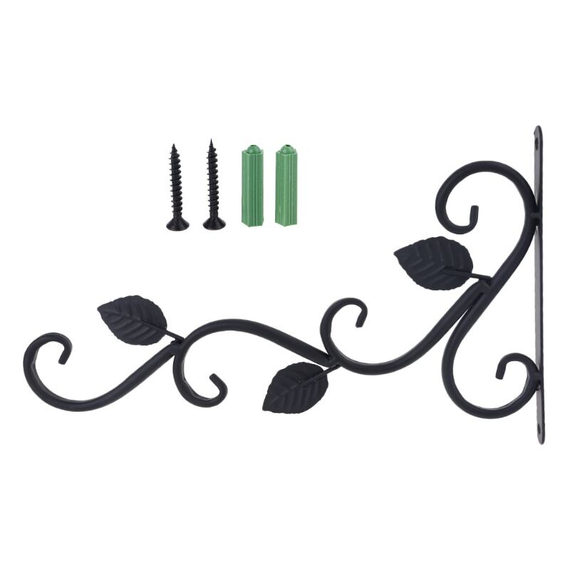 European Style Wall Hanging Flower Pot Support Bracket Hook Iron Hanger Plants Holder Balcony Home Decoration: Black