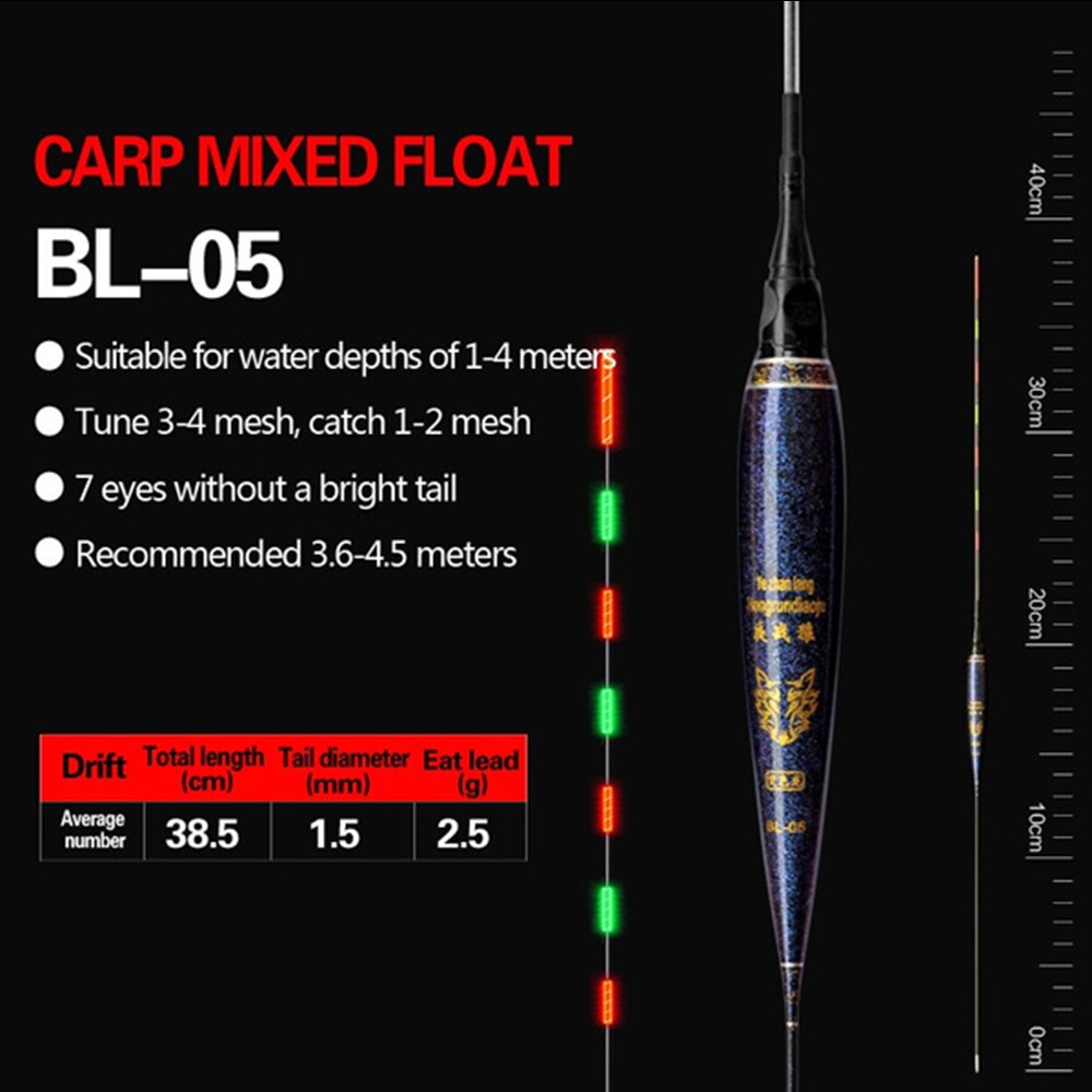 Fishing Float With Button Battery Night Luminous Light Stick Long Tail Electronic Buoy Strike LED Indicator Slip Drift Tube: BL-05