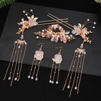 Ancient style headdress fringed ancient costume headdress women's hair ornament daily antique hairpin Hanfu hair ornament access: Jewelry set F