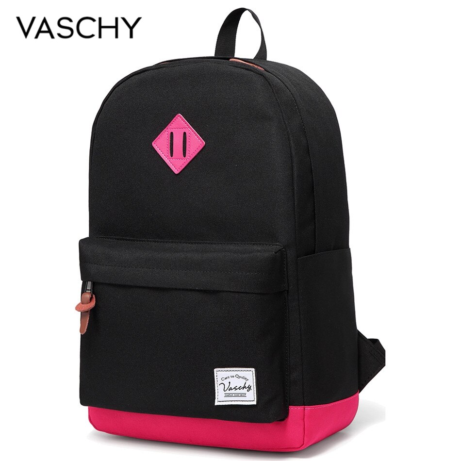 Backpack for Men and Women VASCHY Unisex Classic Water Resistant Rucksack School Backpack 15.6Inch Laptop for TeenageR: Black and Pink