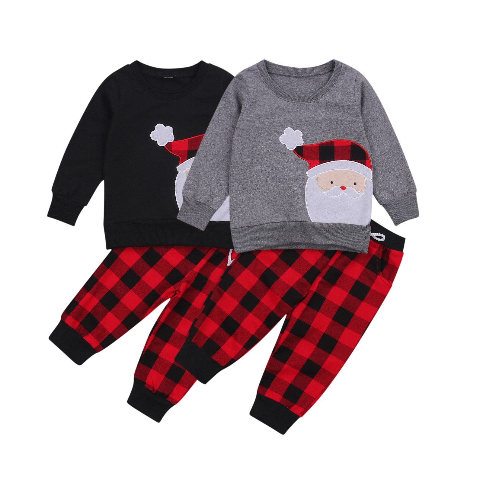 Baby Jongen Lange Mouw Broek Pak Cartoon Kerstman Trui T-shirt En Klassieke Plaid Elastische Lange Broek Homewear