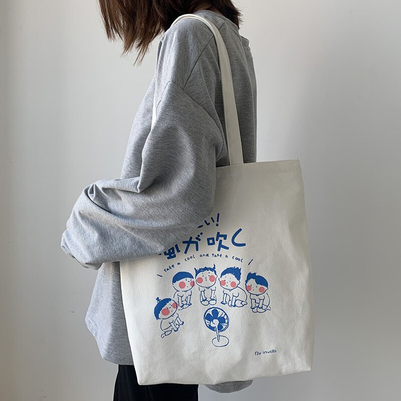 Canvas Vrouwen Schoudertassen Grote Capaciteit Dames Boodschappentas Leuke Cartoon Meisjes Student Handtassen Reizen Casual Tote