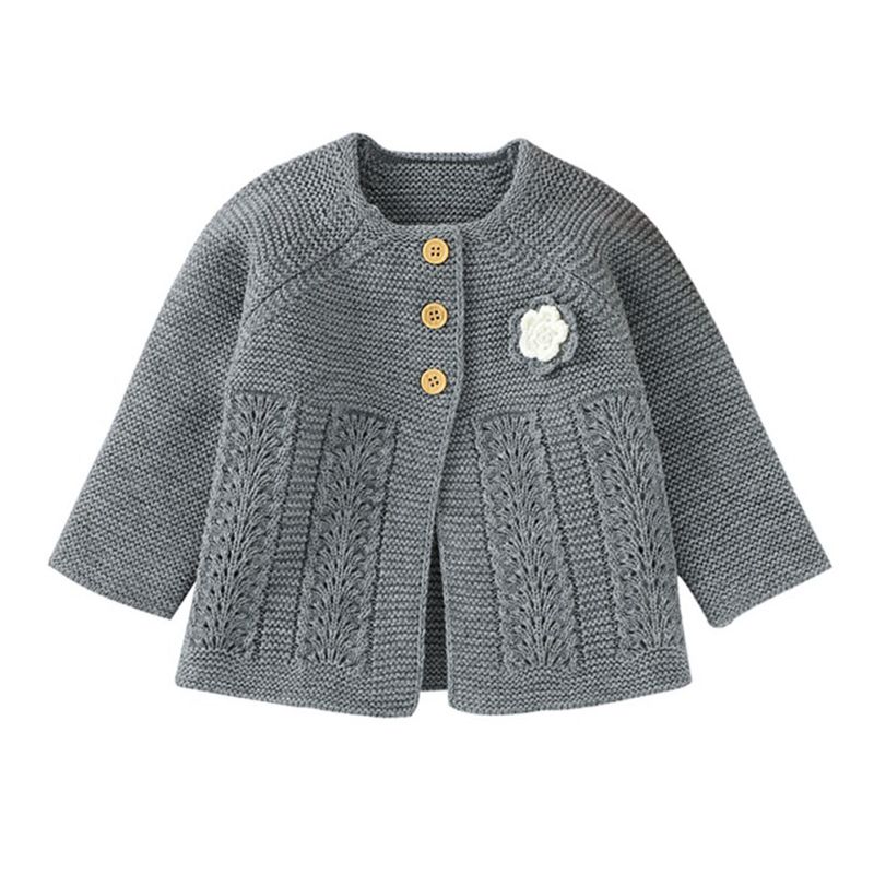 Baby Girl Sweater Child Autumn Winter Flower Sweater Cardigan Jacket Outwear Girls Cardigan: A2 / M