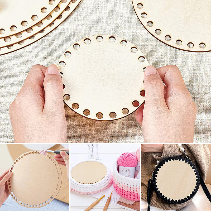 1Pc Houten Haak Mand Base Onvoltooide Blanco Ronde Kruissteek Gesneden Hand Geweven Diy Ambachten Baske Houten Ronde bodem