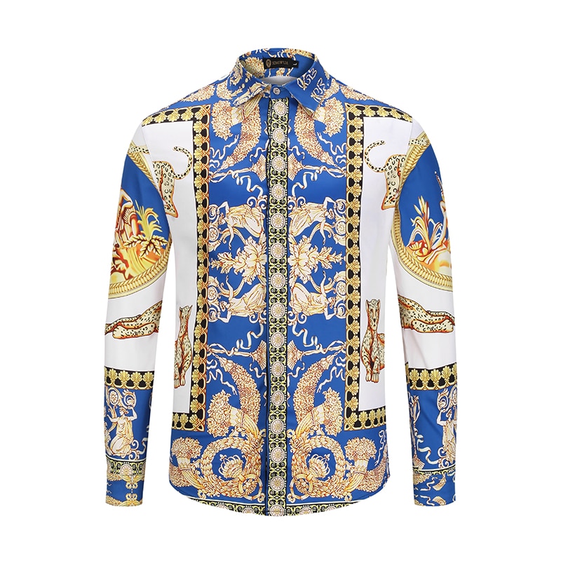 XIMIWUA Men Shirts Floral Shirts 3d Print Casual Long Sleeve Shirt Men Slim Fit Chemise Homme Luxury Shirt: XL