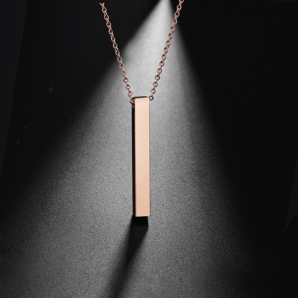 My Shape Square Bar Necklaces Men Women Stainless Steel Stick Column Cuboid Pendant Necklace Choker Jewelry for Lovers: Rose Gold Color / 60cm