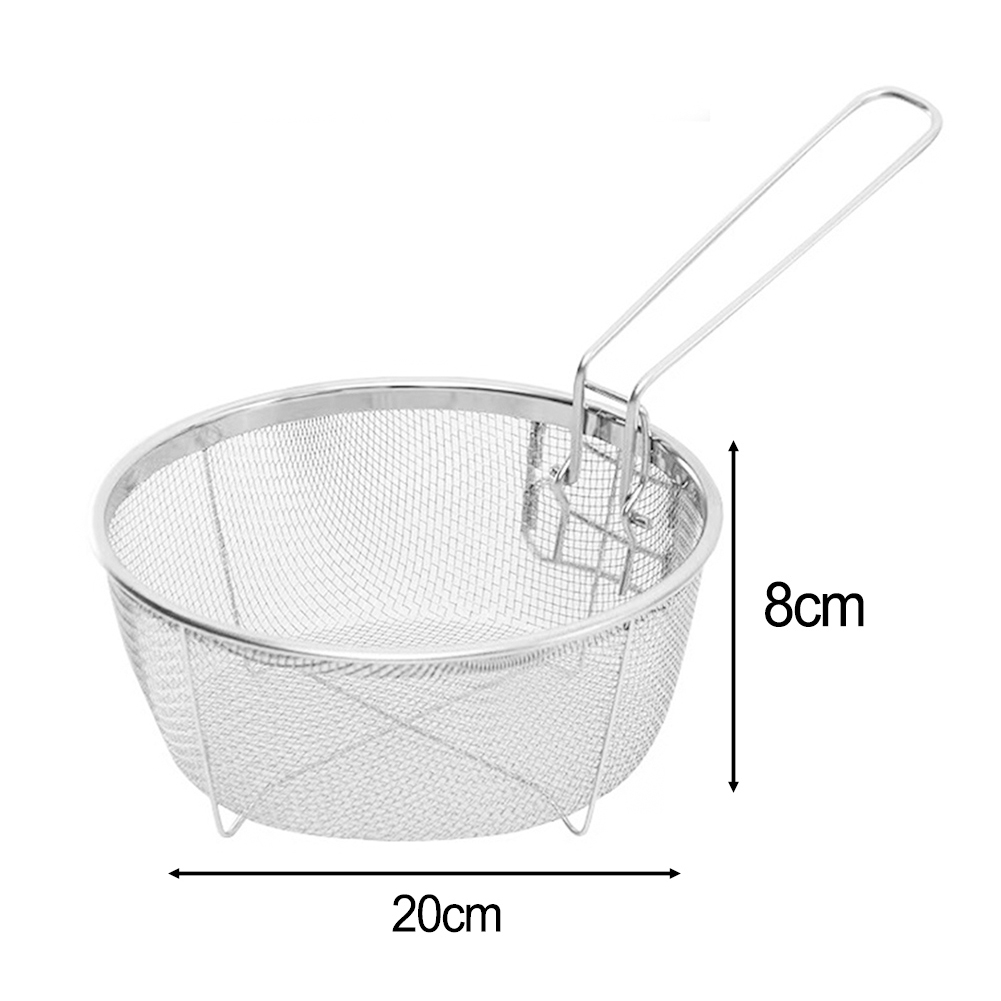 Cesta coladora para freír patatas fritas de acero inoxidable, utensilios de cocina, cesta para freír desmontable, freidora redonda de cocina, malla de alambre de 20x20cm