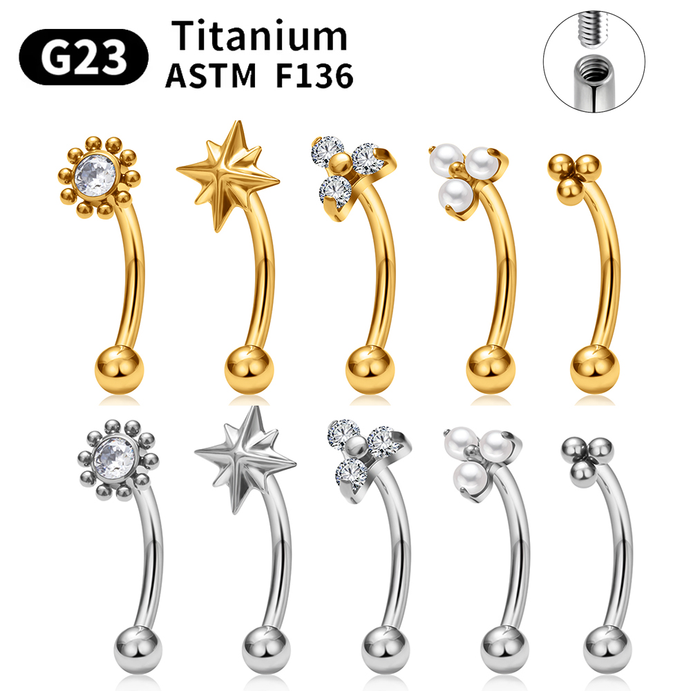 G23 Titanium ASTM-F136 interne draad Wenkbrauw Piercings Lichaam Sieraden Voor Vrouwen zirkoon Oorbel Ster Bloem Hart
