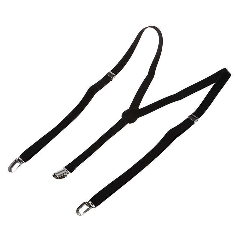 2 Pcs Adult Adjustable Metal Clamp Elastic Suspenders Braces Black & White