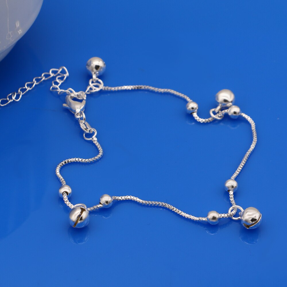 Leuke 100% 925 Sterling Zilveren Bel Hanger Enkelbanden Vrouwen Zomer Strand Barefoot Sandalen Armband Op De Been Voet Sieraden