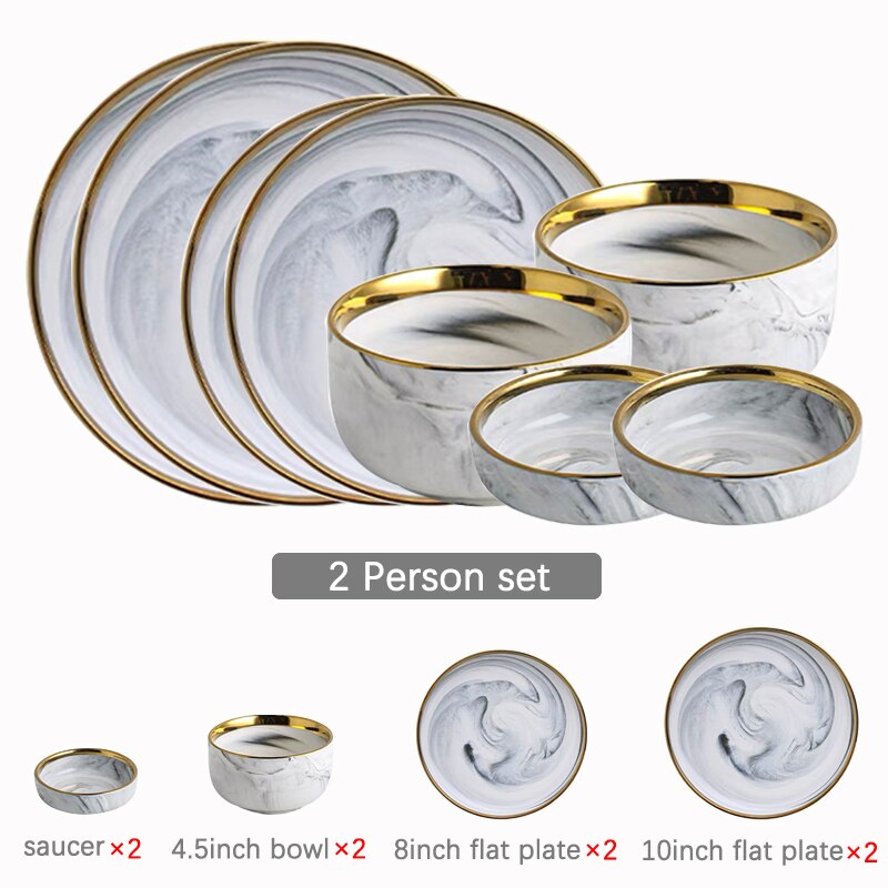 Dinner Plates Set Dishes Marble Steak Food Plate Salad Soup Bowl Dessert Cake Plate Dinnerware Set for Restaurant