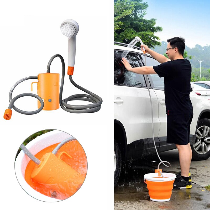 Elektrisk brusebad bærbart genopladeligt batteri mobil badepumpe udendørs campingbruser til rengøring af vandblomsterkøretøj