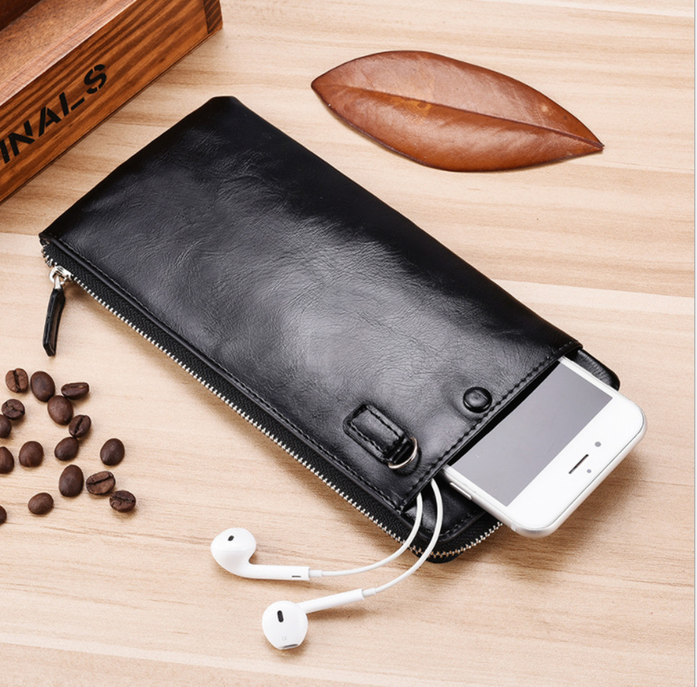 men's Long Wallet Korean youth zipper men's mobile phone bag Ultra Thin Wallet Mobile phone card bag