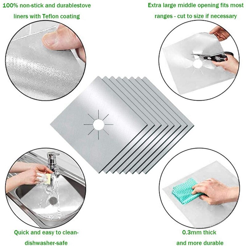 Couvertures de brûleur de cuisinière, revêtements de brûleur de cuisinière à gaz, couvertures supérieures de cuisinière à gaz réutilisables antiadhésives pour la cuisine, faciles à nettoyer