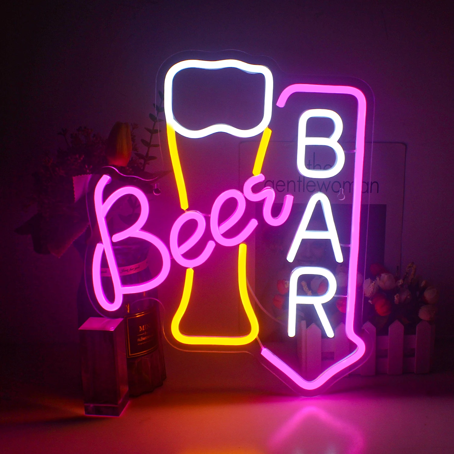 Cocktailbar neonskilt ledet neonlys til fest pub nattklubb hjemmedekorasjon ølbar kunst vegglampe lysende skilt: Gul