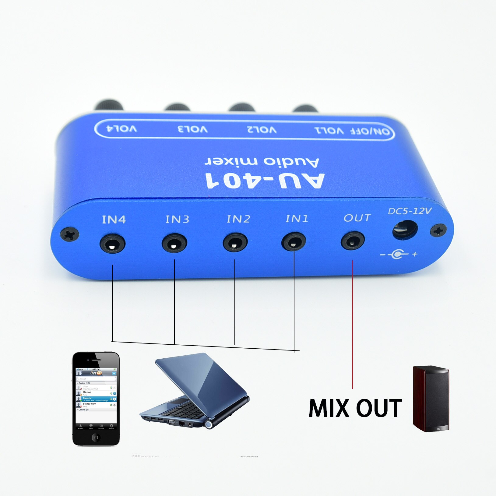 Stereo AUX mini JACK 3.5 mm Audio Mixer 4 Input to 1 output Individually Controls Board Sound mixing DIY Headphones Amplifier