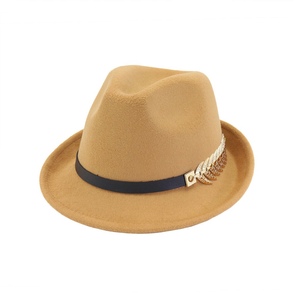 Fs wolvilt dames heren fedora hoed voor lente herfst dame gangster trilby kerk jazz hoeden panama pet zwarte krul rand: Kameel