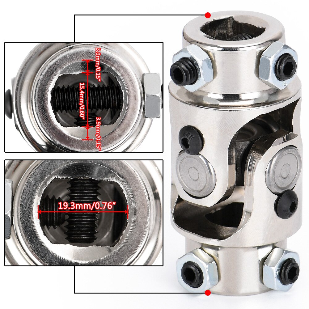 HYPERTUNE - 3/4&quot; DD x 3/4&quot; DD Nickel Plating Single Steering Shaft Universal U Joint Total Length 83mm (3-1/4&quot;) HT-SJS01