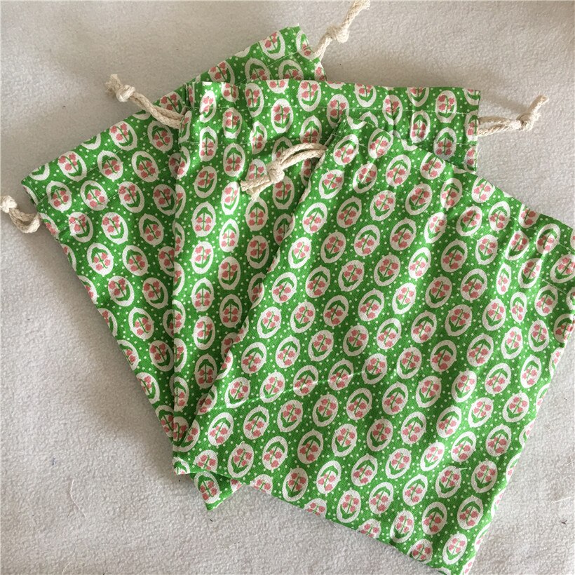 YILE Cordão de Linho de Algodão Multi-propósito Saco Organizador Saco Do Presente Do Partido Flor Grama Verde 8502-4