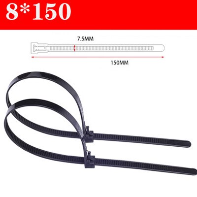 30PCS reusable self-locking plastic nylon cable ties, fixed nylon cable ties and detachable zipper cable ties, binding straps: 8x150black 30PCS