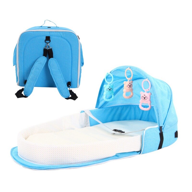 Moisés portátil plegable para bebé, cama de viaje para interior, mochila transpirable, cesta de dormir infantil: Azul