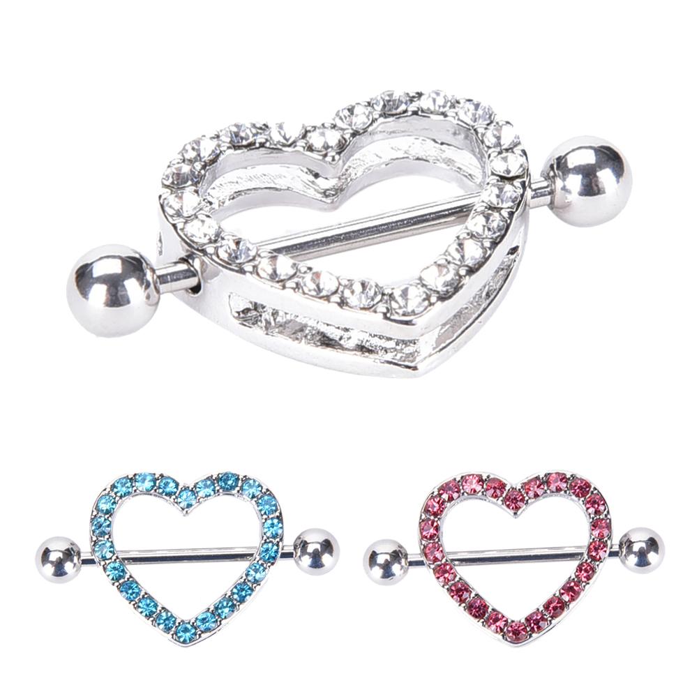 1Pc Punk Kristal Liefde Harten Tepel Bar Ringen Hart Ringen Tepel Ring Barbell Body Piercing Sieraden Vrouwen Blauw roze Wit