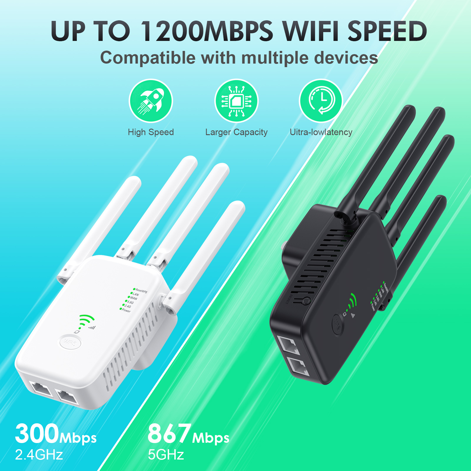 Bezprzewodowy wzmacniacz WiFi 1200Mbps/300Mbps, dwuzakresowy wzmacniacz sygnału WiFi 2.4G/5G, antena rozszerzająca WiFi, wzmacniacz sieciowy, router WPS