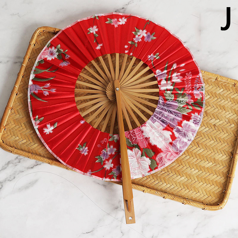 Japanese Sakura Flower Folding Hand Fan Round Circle Party Decor Wedding Hand Held Women Photo Prop Tool Art Craft: J