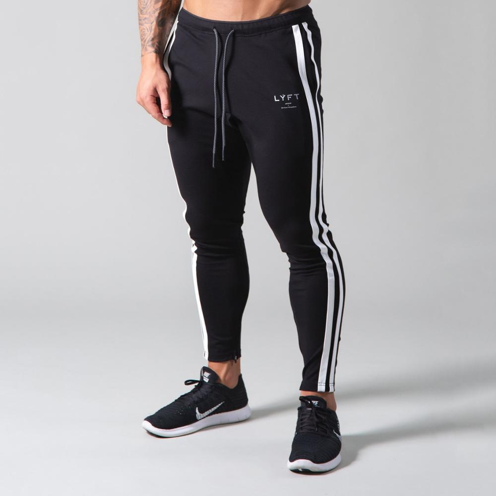 Mannen Jogging Broek Streep Running Broek Skinny Katoen Trainingsbroek Trackpants Gym Fitness Training Sport Broek Mannelijke Bodems: Black / XXXL