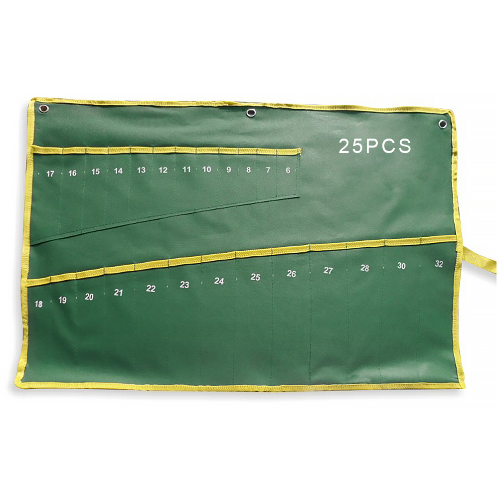 6/8/10/12/14/25 Pockets Double Opening Offset Ring Spanner Kit Case Tool Bag Spanner Wrench Roll Up Storage Organizer Bag Pouch: 25pcs