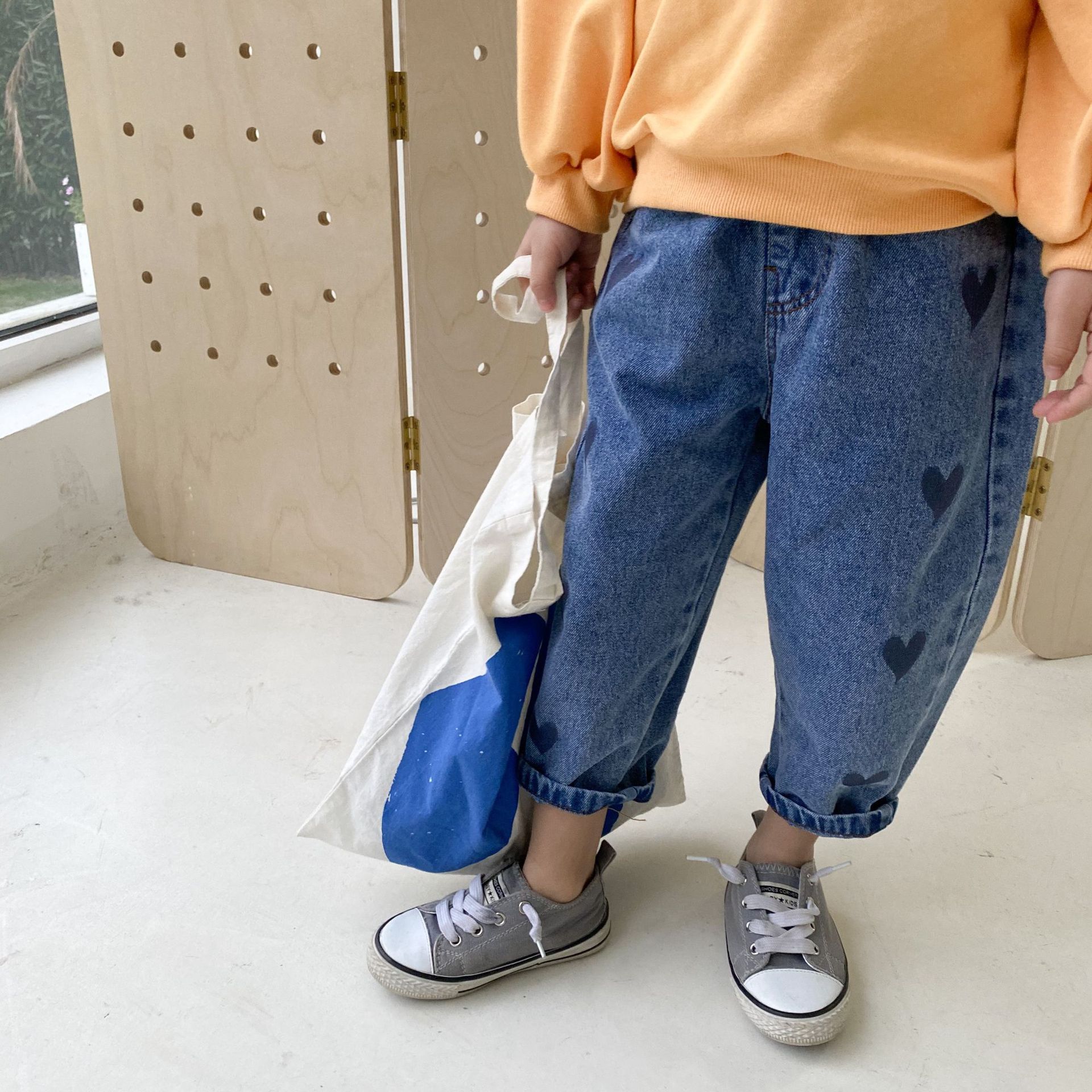 Spring Girls Korean Pants Kids Heart Jeans Girls Jeans