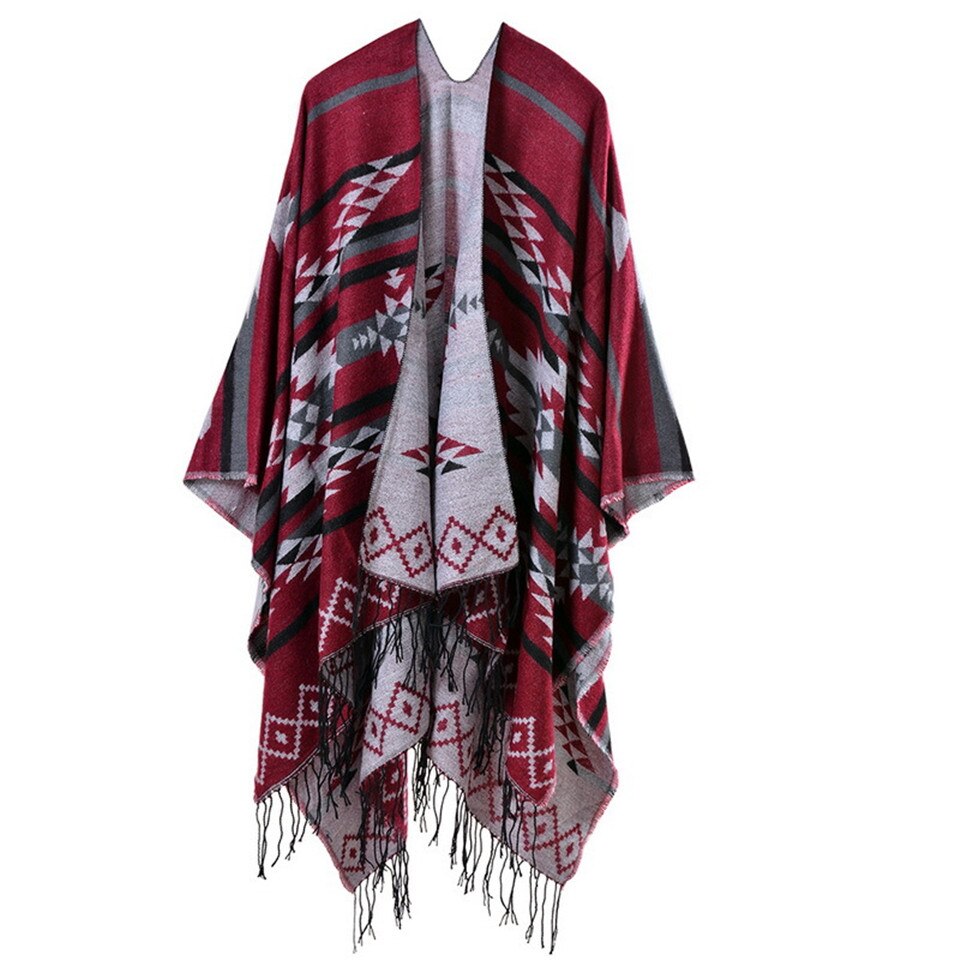 Écharpe ethnique Poncho femme | Bohème, imprimé, sculptures de couverture dame en tricot, châle gland Cape épaisse Pashmina, automne hiver