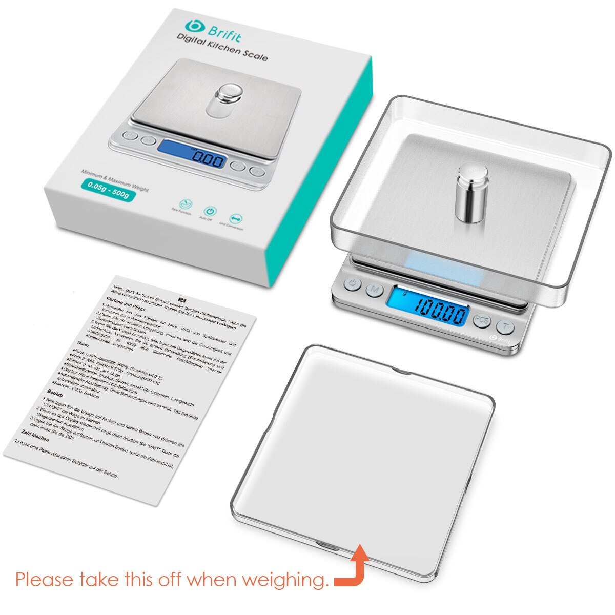 Oria balança digital de cozinha, mini balança de bolso para joias, portátil, display lcd, 500g/ 0.01g
