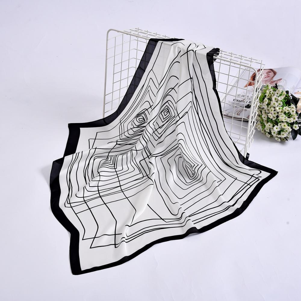 Dames bedrukte onregelmatige geometrie multifunctionele handgreep tas haar wraps zakdoek hoofdbandana imitatiezijde vierkante hijab sjaal