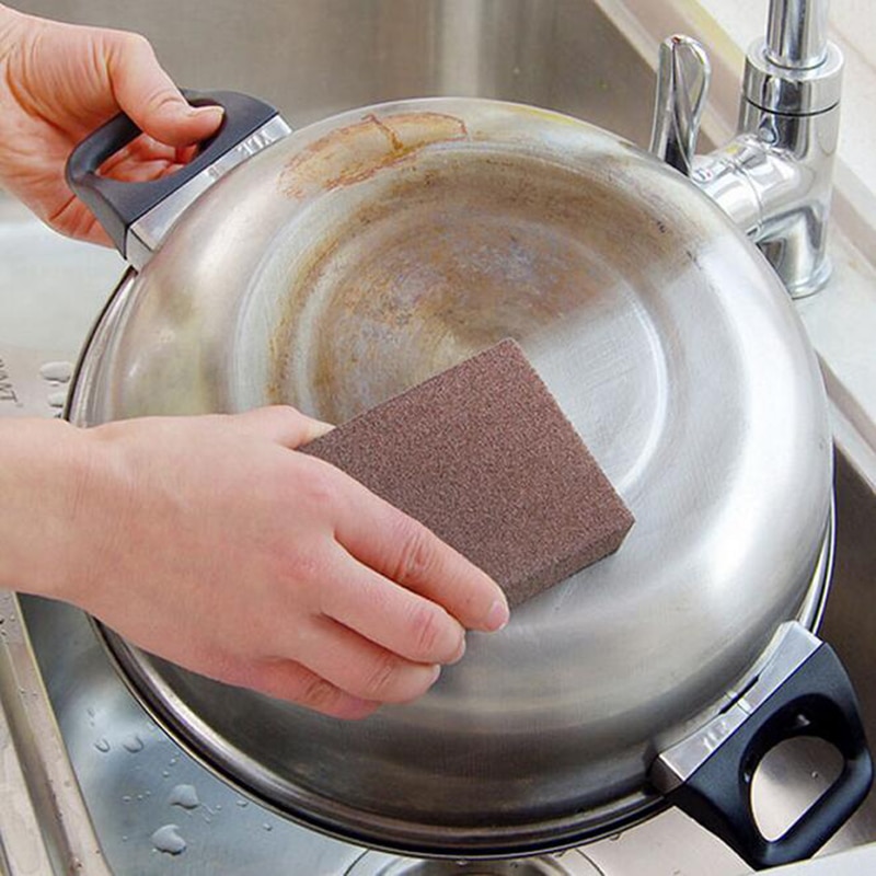 1pc svamp carborundum børste køkkenvask rengøring køkkenrengøringsværktøj brun vaskepotte børste magnetisk køkken tilbehør